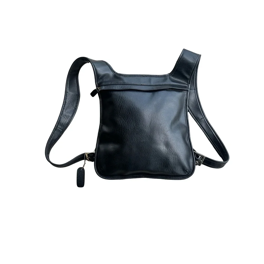 Vintage Black Leather Sling Backpack Minimalist Small Travel Bag Adjustable